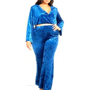Blue Crushed Velvet Top and Pants